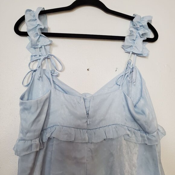 Wild Fable Light Blue Ruffle Trim Satin Summer Dress With Bow Straps Size M - Picture 12 of 14